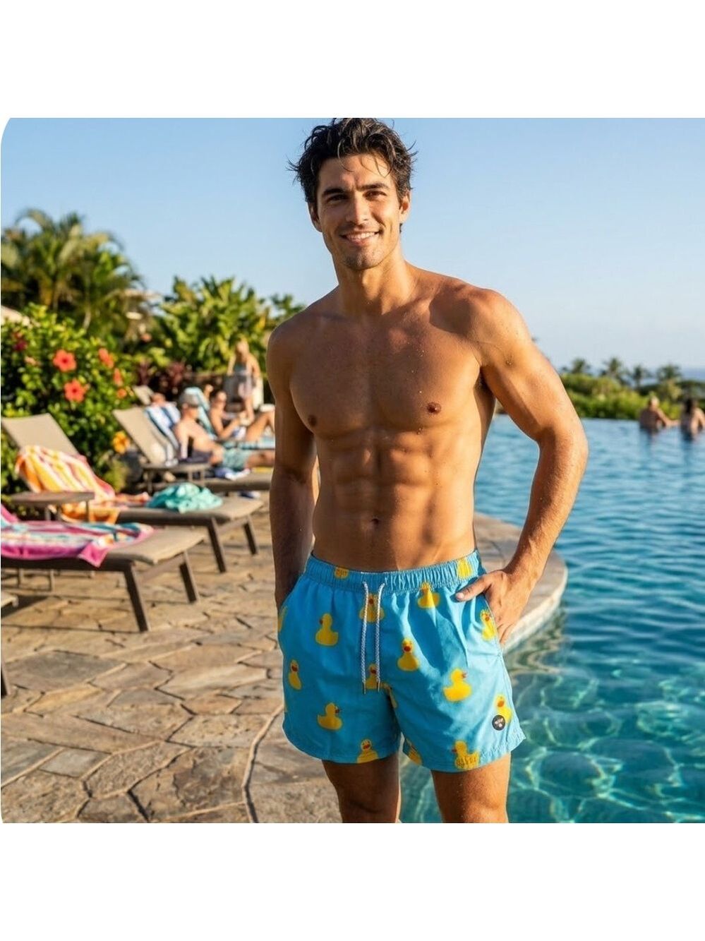 Molokai Surf Co. Rubber Ducks Swim Trunks in Blue - Size Large